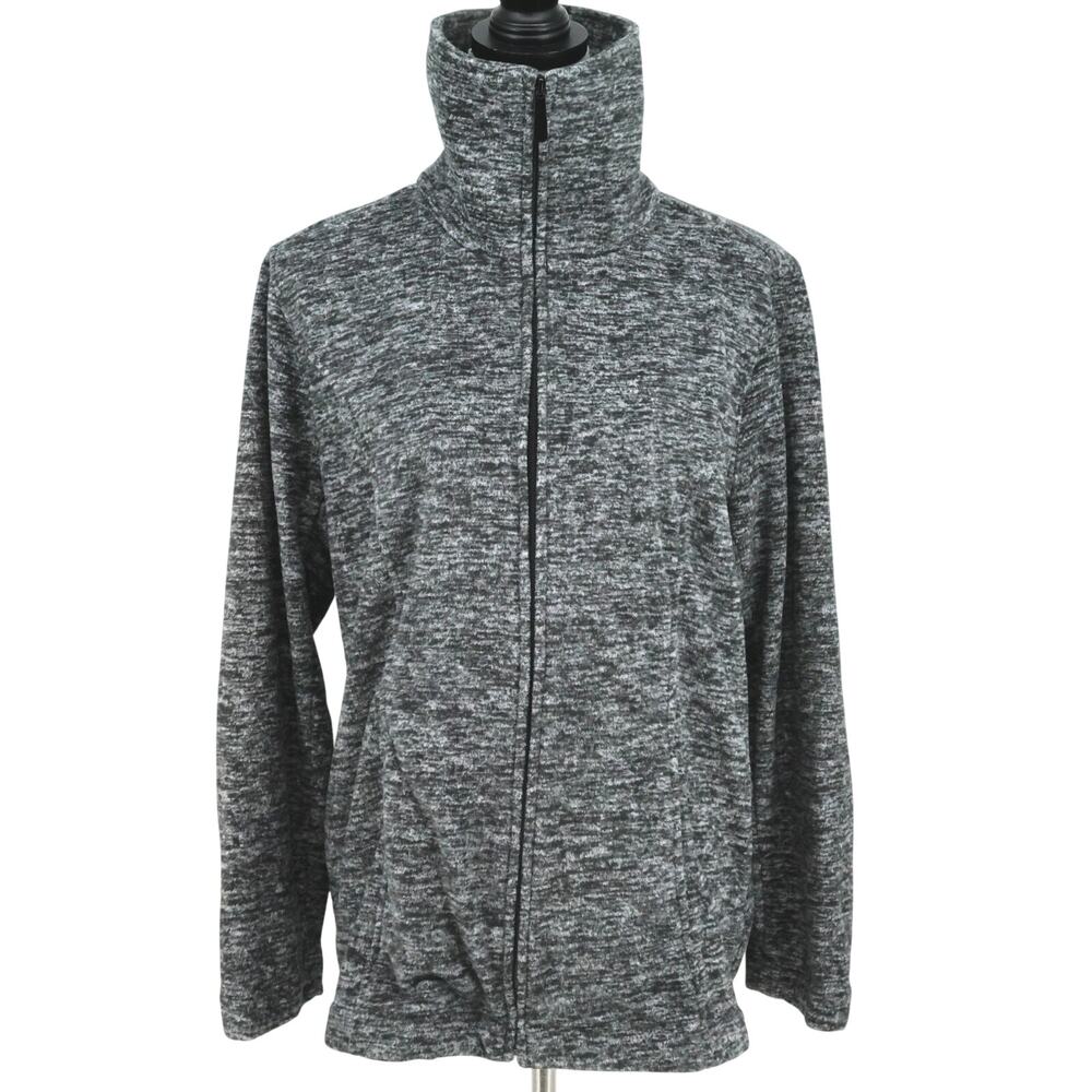 Susan Graver Jacket Womens Large Gray Fleece Full Zip Mock Neck Pockets